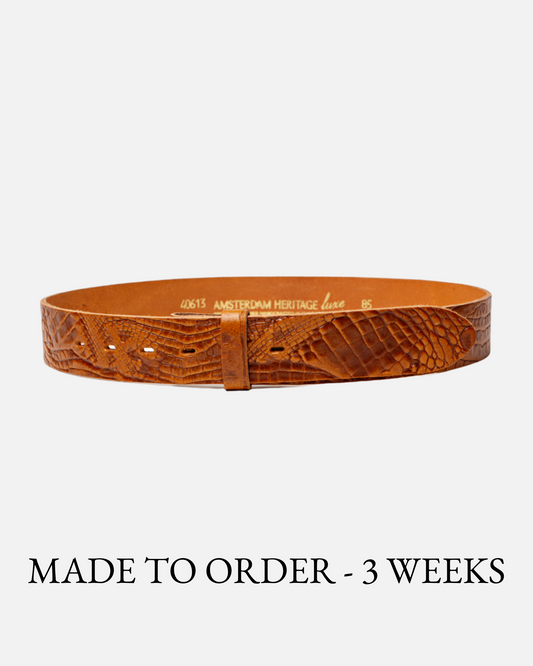 Dante | Camel Crocodile Embossed Leather Belt Strap